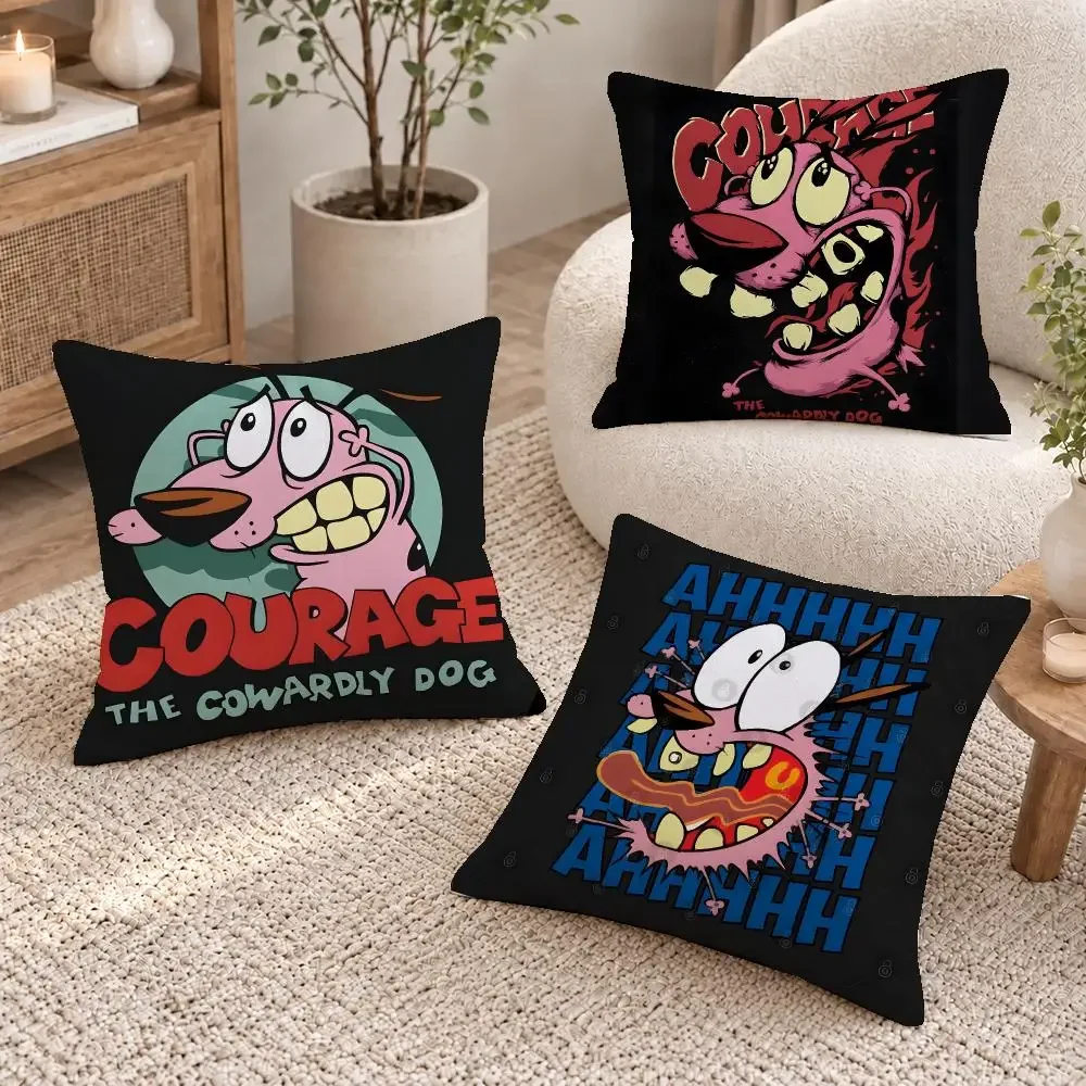 Cute Show Courage the Cowar Cushion Cover Washable Short Plush Pillowcase, Wrinkle Resistant Cushion Cover for Bedroom Decor