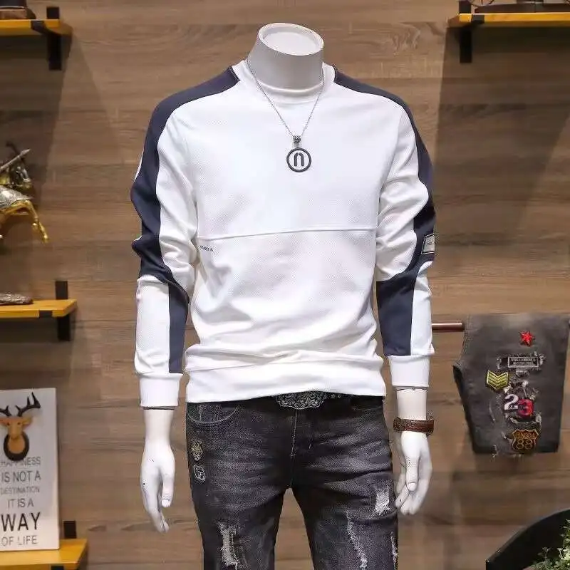 Men's Trendy Fashion Hoodie Trendy Brand Slim Fit Round Neck Pullover Handsome Patchwork Top