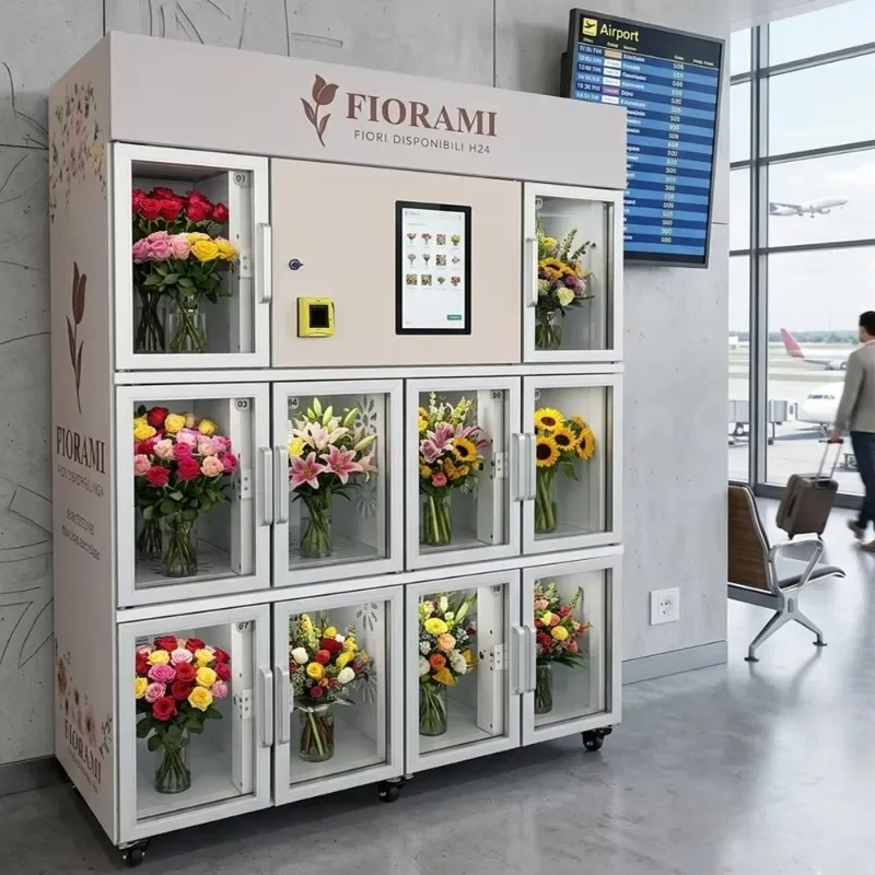 Smart Touch Screen Flower Vending Machine Refrigerated Compressor Cooling 10-Piece Capacity Remote Monitoring Multiple