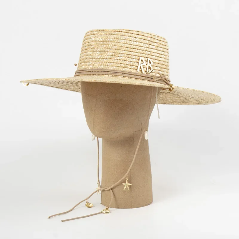 Stylish UPF50+ Wide Brim Straw Sun Hat RB with Metal Frame & Adjustable Chin Strap - Foldable Summer Beach Hat for Women