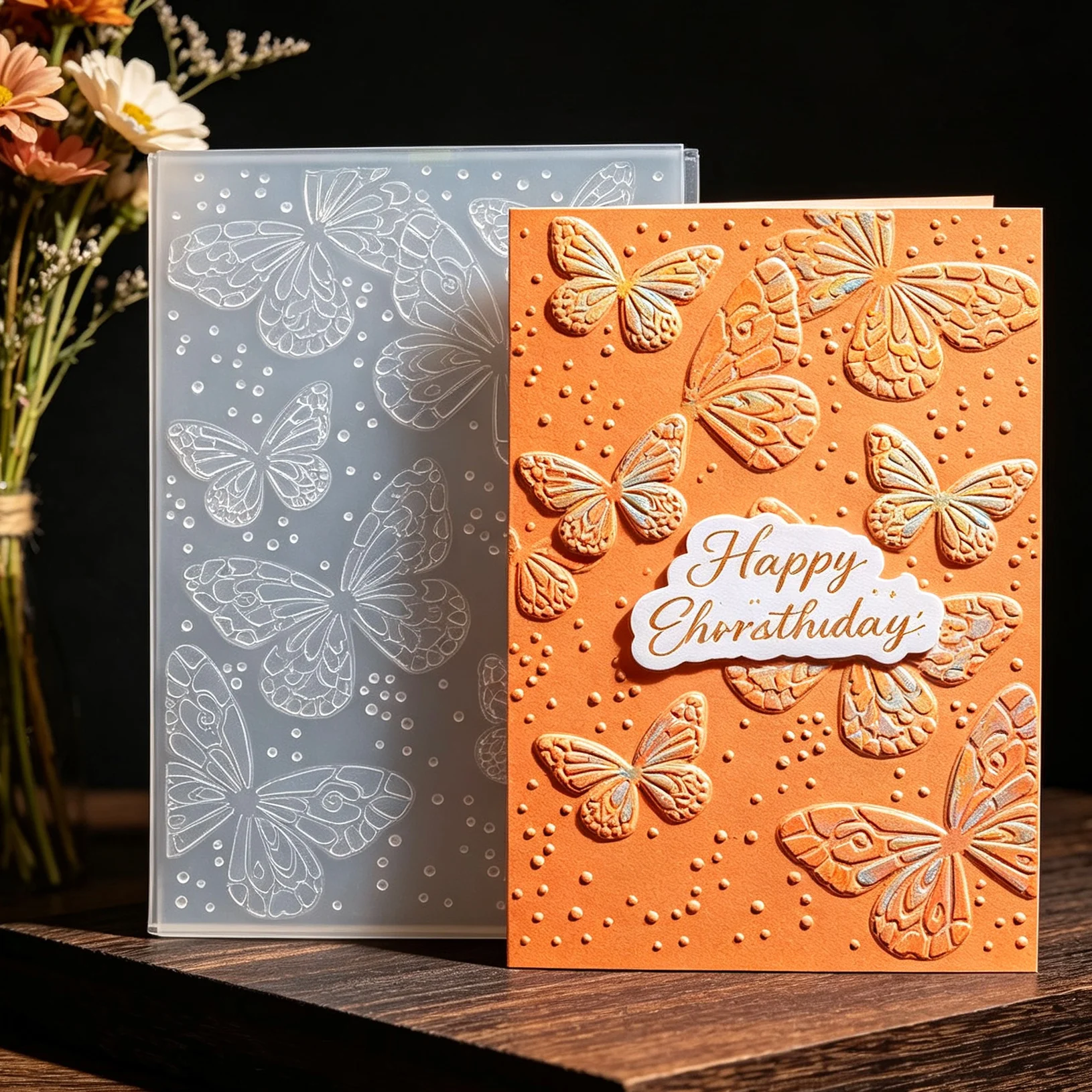 Pochoir 3D Papillon Rêve pour Décoration de Cartes Faite Main, Outil de Bricolage pour Texturisation et Création de Carnets en Papier