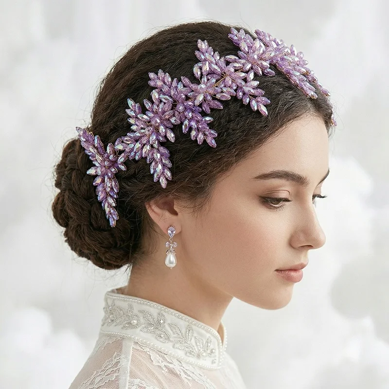 Miallo Luxury Purple Crystal Lavender Hairpin Handmade Bridal Hair Accessories for Wedding Party Daily Wear Hair Stick As Gifts