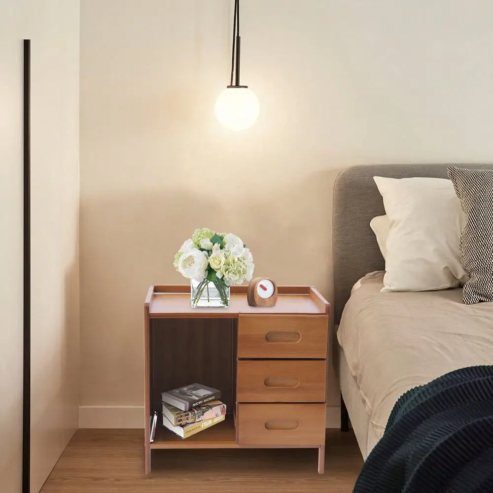 

Bamboo Nightstand Stylish Bedside Stand Cabinet, 40cm End Table For Bedroom Storage And Organization.
