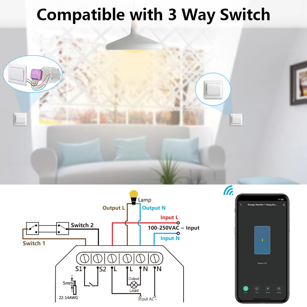 LoraTap Power Energy Monitoring Estimate 1,2 Gang Switch Relay Breaker Module Tuya Smart Life App Remote Control Automation