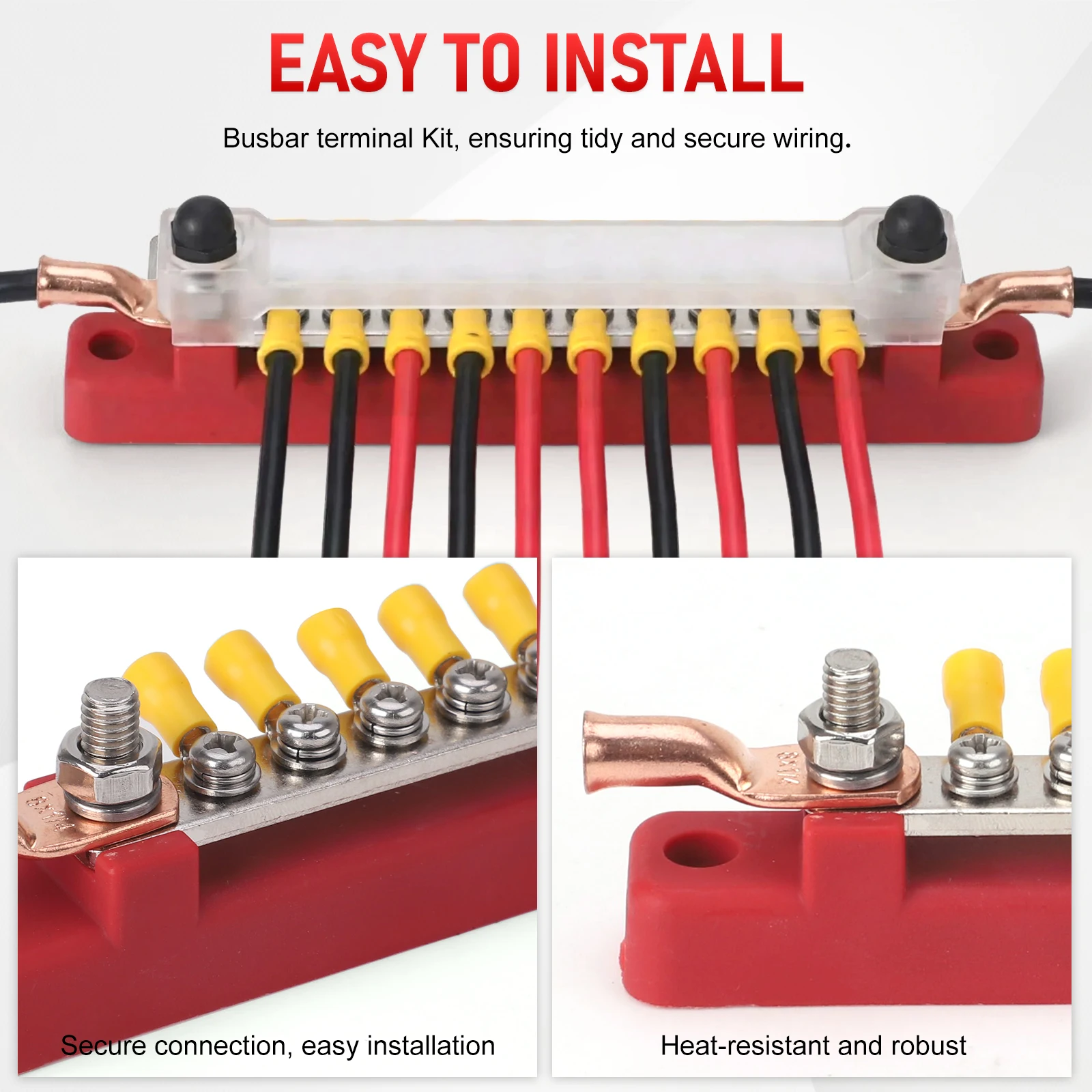 Picture 6: 12 Way Terminal Bus Bar 48V 150A Busbar Block With Cover Ground Distribution Power Terminal Block 2 Studs M6 For Boat Car Camper