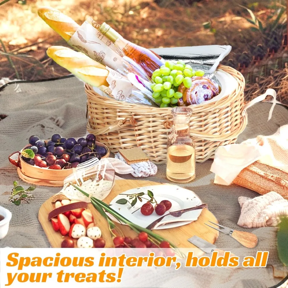 مجموعة سلة نزهة مزدوجة من الخيزران مع بطانية للأزواج - هدايا رومانسية للاستخدام الخارجي لحفلات الزفاف والخطوبة والعائلة #2