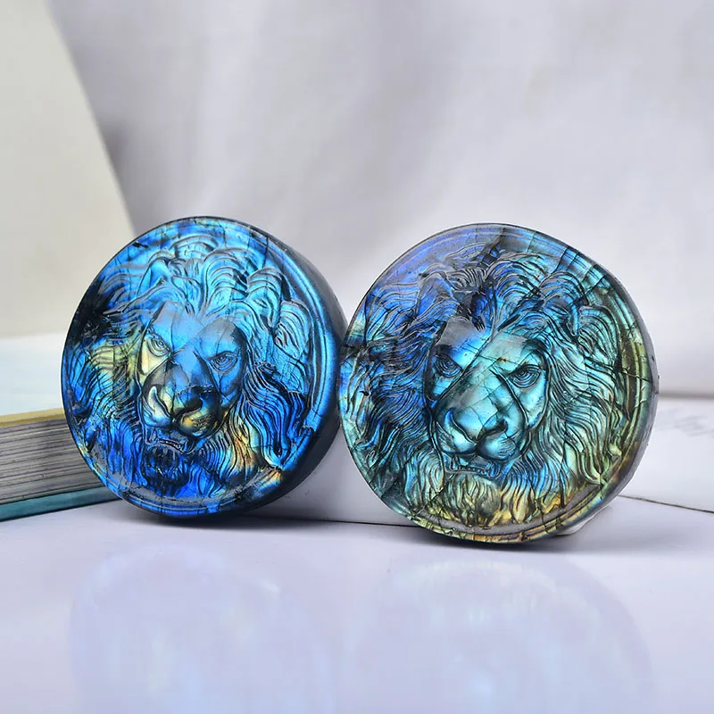 Labradorite Large Lion Head Ornament DIY Pendant Crystals Home Decor Decorations Witchcraft Aquarium Room Crystal Decoration