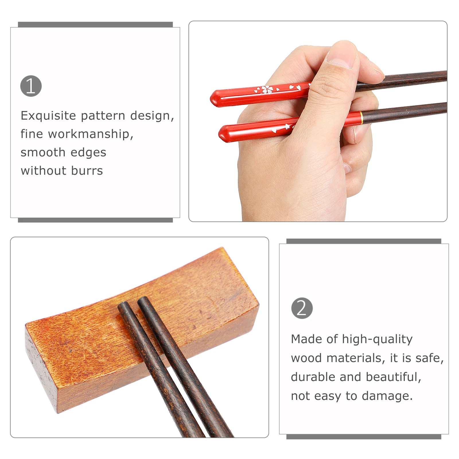 

Delightful Wood Chopstick Set with Black Blossom Holder Unique Dining Tableware Gift