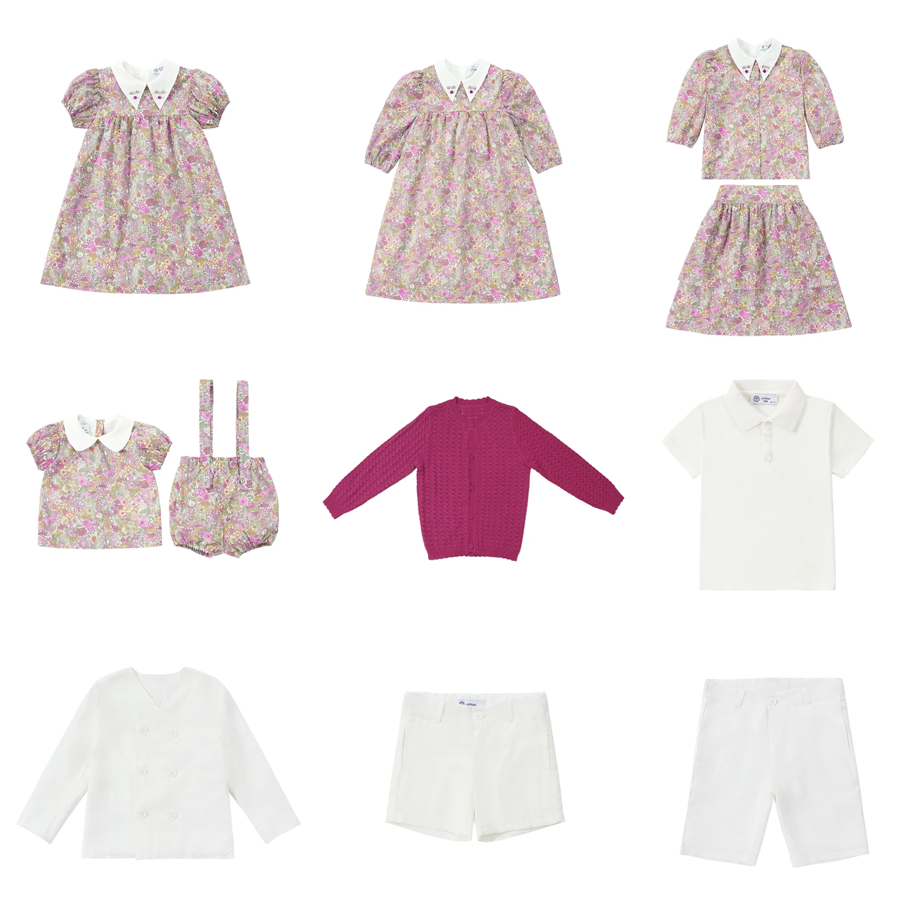 AP Jewel Collection 2025 Spring Summer Floral Dress Jewel  Collar Elegant Clothing Set Baby Overalls Set Knitting Cardigan