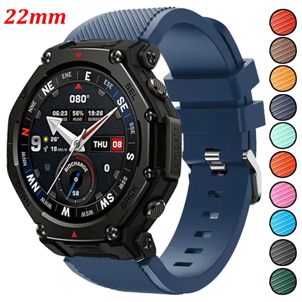 22mm Silicone Band For Amazfit T-Rex 3 Pro 48mm/Helio/Bip 6 5/Stratos/Pace/Balance Strap for Amazfit GTR 4 3 2 2e/Cheetah Round