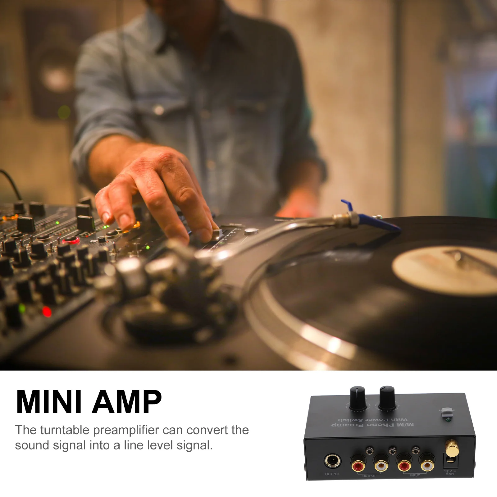 Turntable Preamp Black Vinyl Amplifier Ultra-Low Distortion Sound Quality Mini Amp for Home Audio Setup Desktop Use