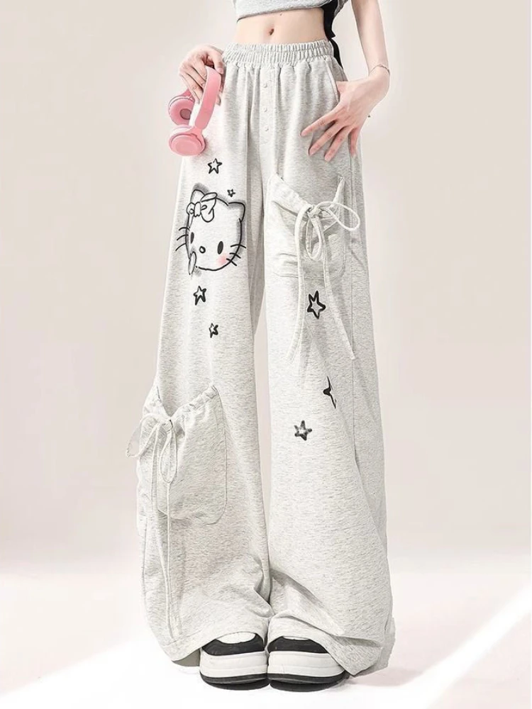 

QWEEK Y2k Japanese Harajuku Kawaii Pants Big Pockets Wide Leg Oversize Trousers Sport Swearpants 2024 Autumn Spring Fashion