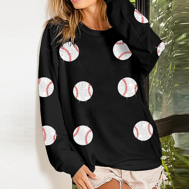 Baseball Hoodies Women Sequin Autumn Winter Sweatshirts Loose Casual Tops Spliced Sweatshirts Work Y2k 2025 Oversized Hoodie