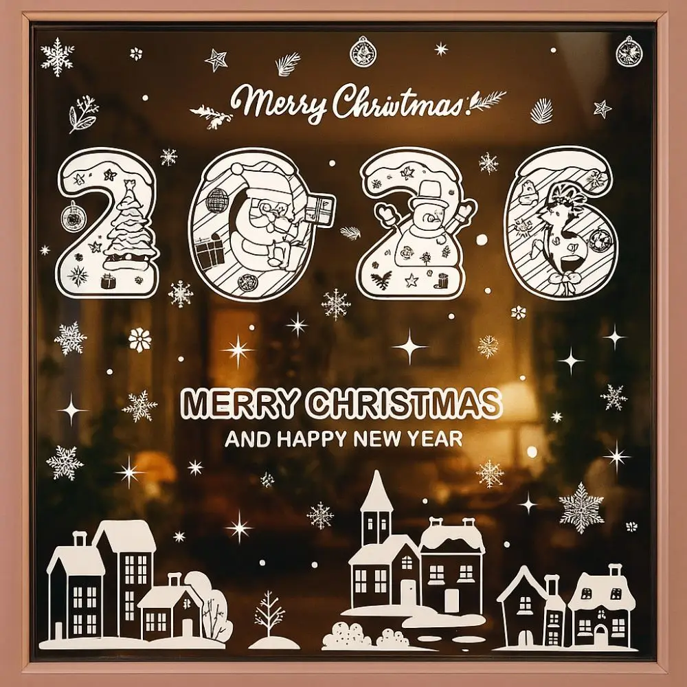 سانتا كلوز عيد الميلاد نافذة ملصق الكرتون الأيائل ثلج كهرباء الزجاج ملصق بولي كلوريد الفينيل لتقوم بها بنفسك ملصق مائي 2026 عيد ميلاد سعيد ملصق #4