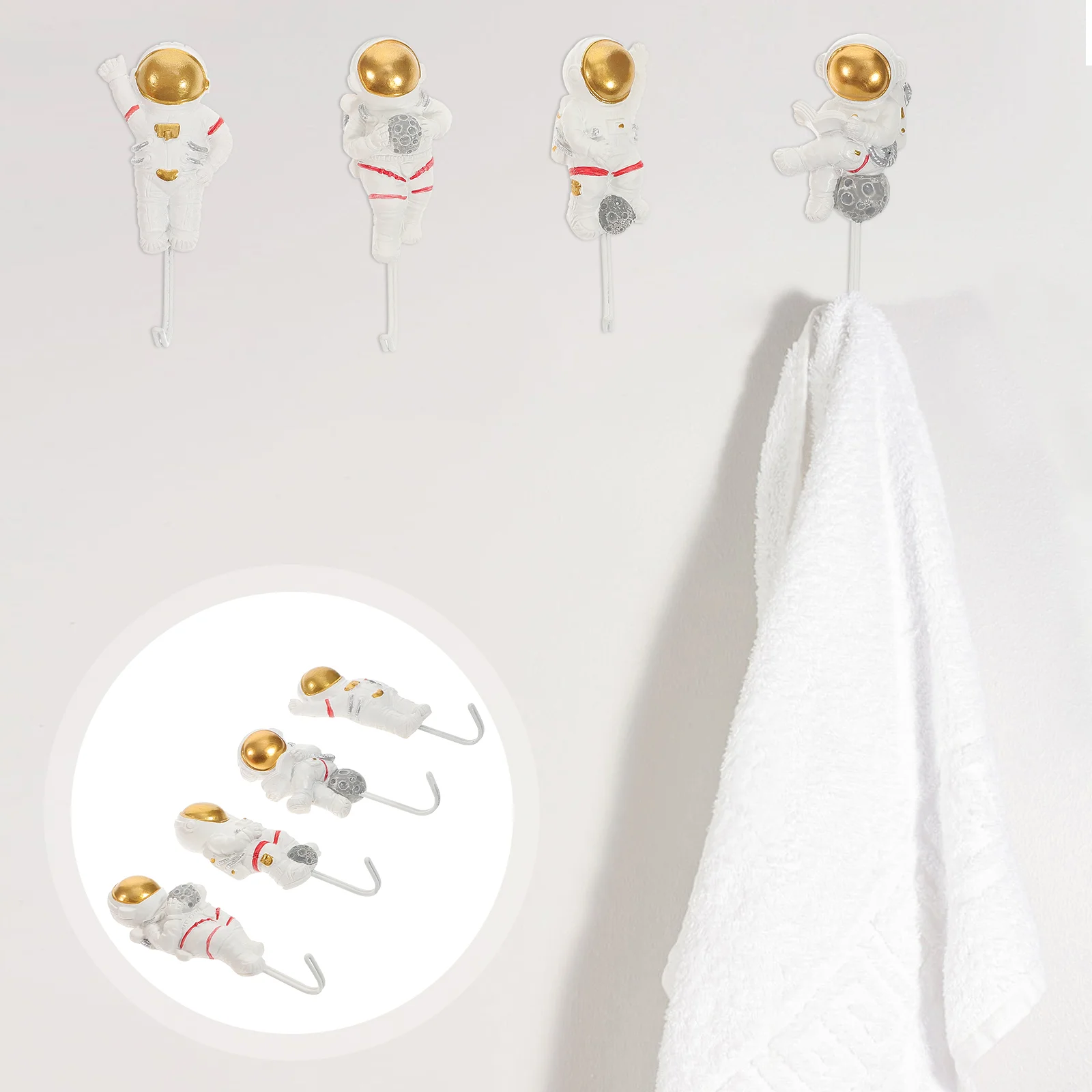 4 Pcs Hook Astronaut up No Punch DIY Towel Rack Unique Wall White Resin Decor Chic Child