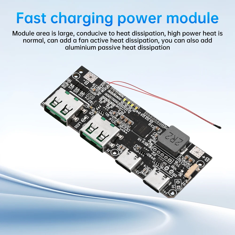 22.5W Quick Charging Mobile Power Module QC PD SCP Digital / LED Display Type-C USB Power Bank Circuit Board With NTC Sensor