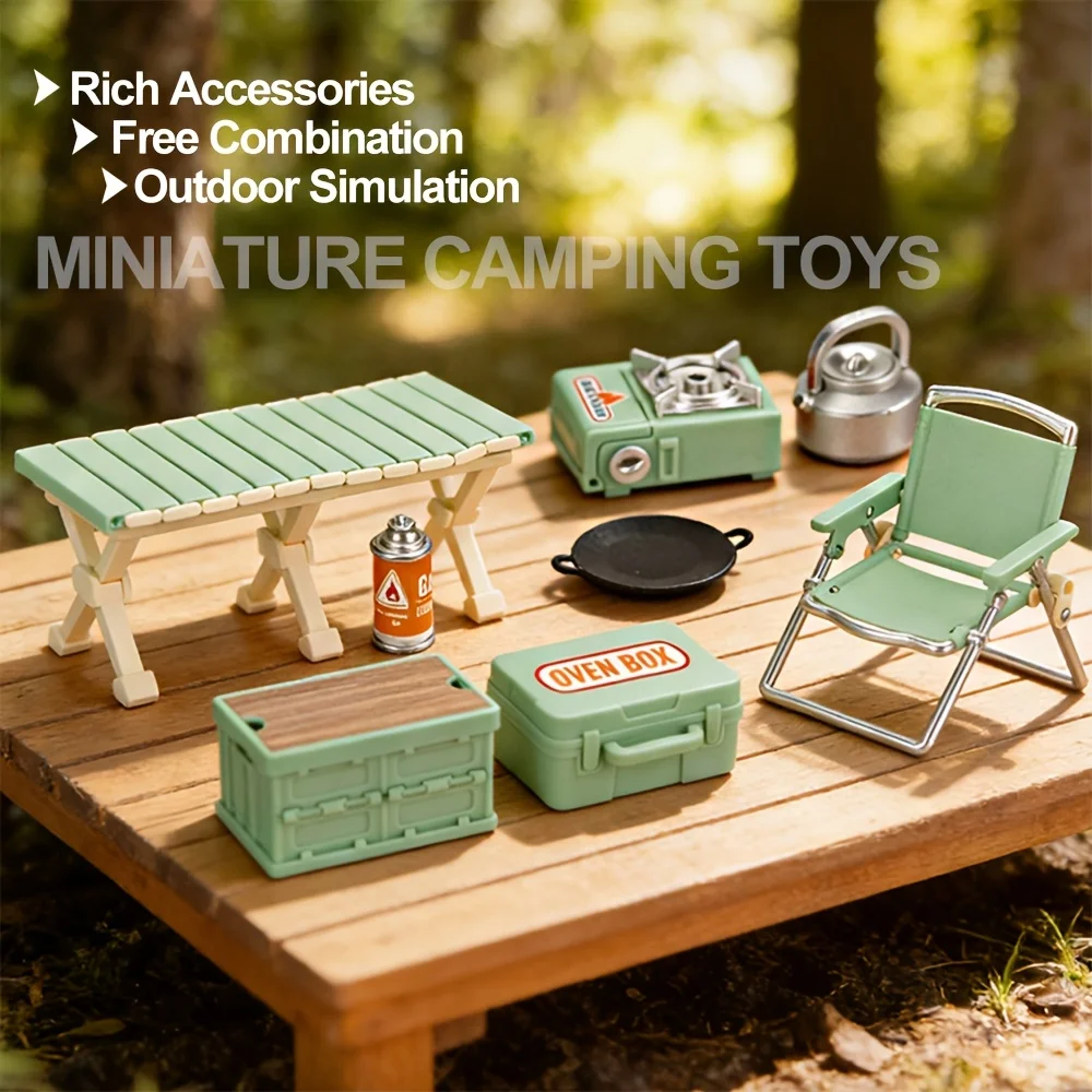 8pcs Realistic Miniature Camping Picnic Set Miniature Furniture Doll House Portable Foldable Dollhouse Furniture Creative Play