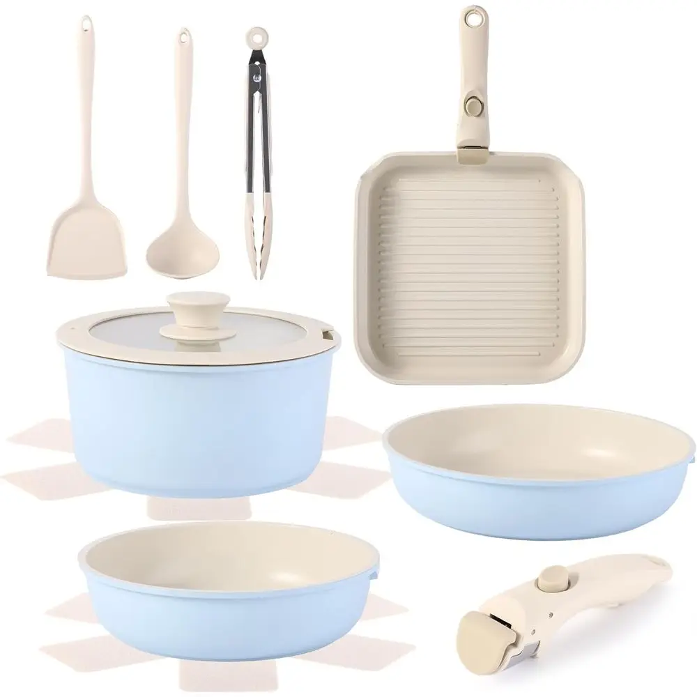

Kitchen Cookware Sets with Detachable Handle, Non Stick Pots and Pans, Induction Compatible, Oven Safe, Blue