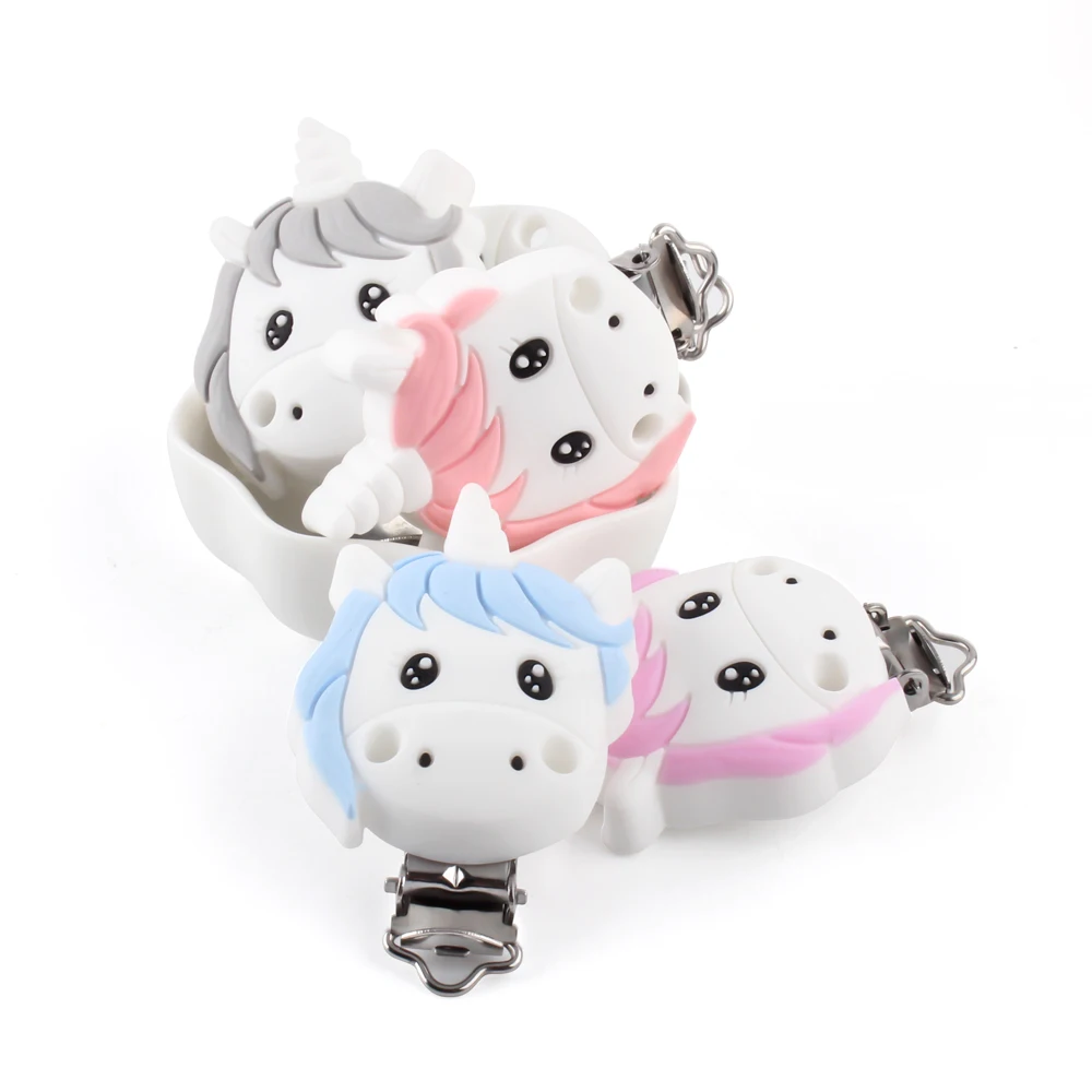 1Pc Silicone Cartoon  Unicorn Bear Mouse Pacifier Clips Food Grade Nipple Holder BPA Free Baby Teething Beads Clips Accessories