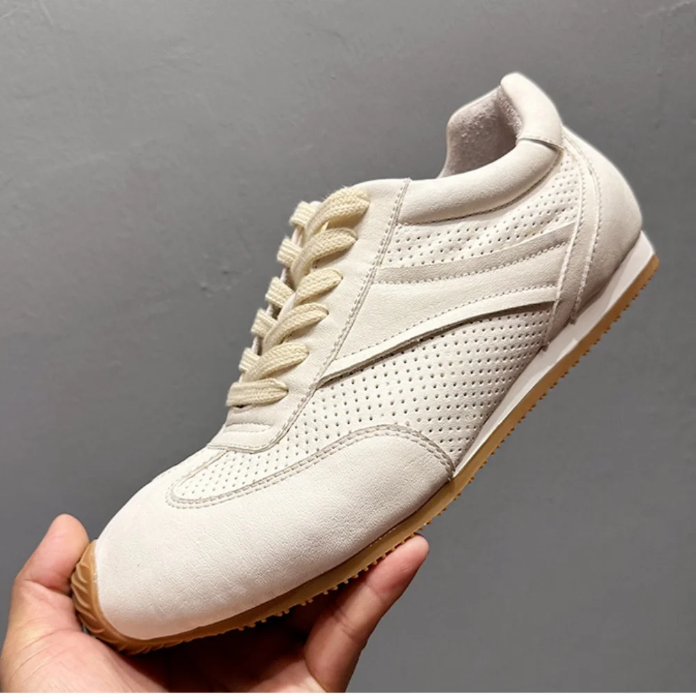 

QHCCID Handmade Horsehide Sneakers Breathable Sports Running Casual Shoes, Available in Black and White, Men's Casual Style