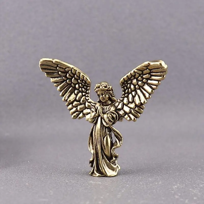 Vintage Brass Guardian Angel Miniature Small Desktop Ornament Spiritual Decor for Home Altar Bedroom Tabletop Gift