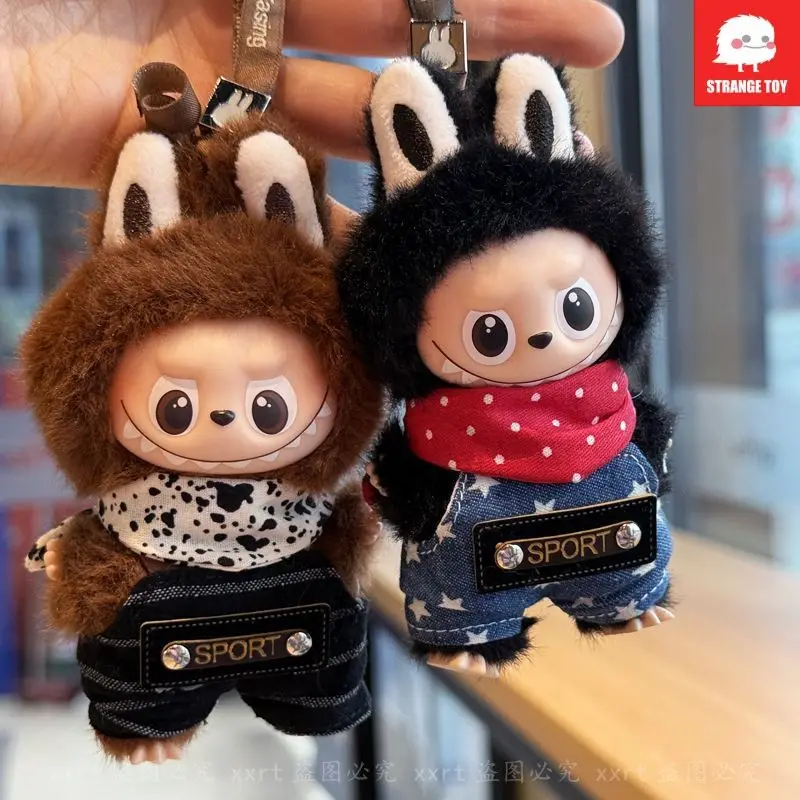 

For 4th Generation Labubuva Clothing 4.0 Heart Code Mini New Style Doll Outfit 4th Generation 10cm Denim Overalls With Hat Gifts