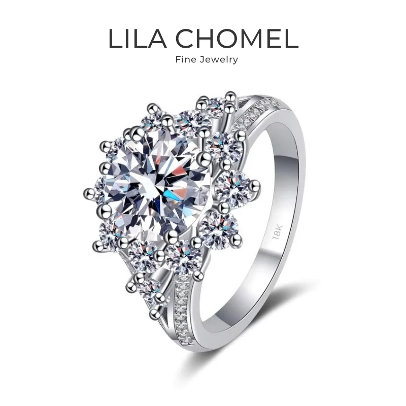 

Women Valentine's Day 18K White Gold Birthday Gift Rings 3CT Moissanite Diamond Girl Romantic PT950 Platinum Wedding Band Party