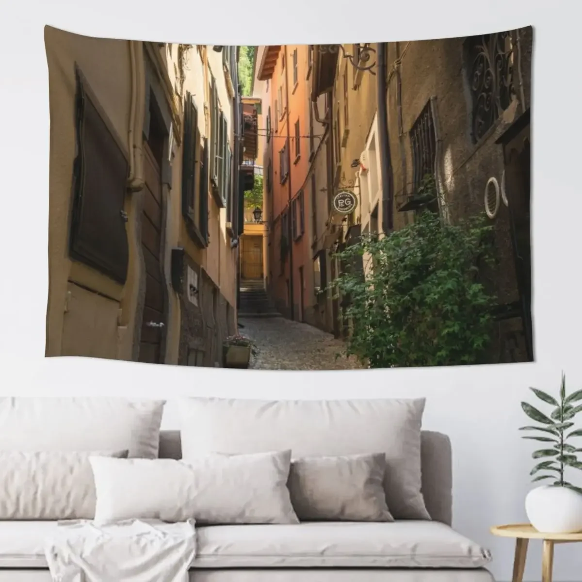 Hugging Cobblestoned Lane - Gallivanting Around Famous Bellagio on Lake Como in Lombardy Italy Tapestry Wall Art Tapestry