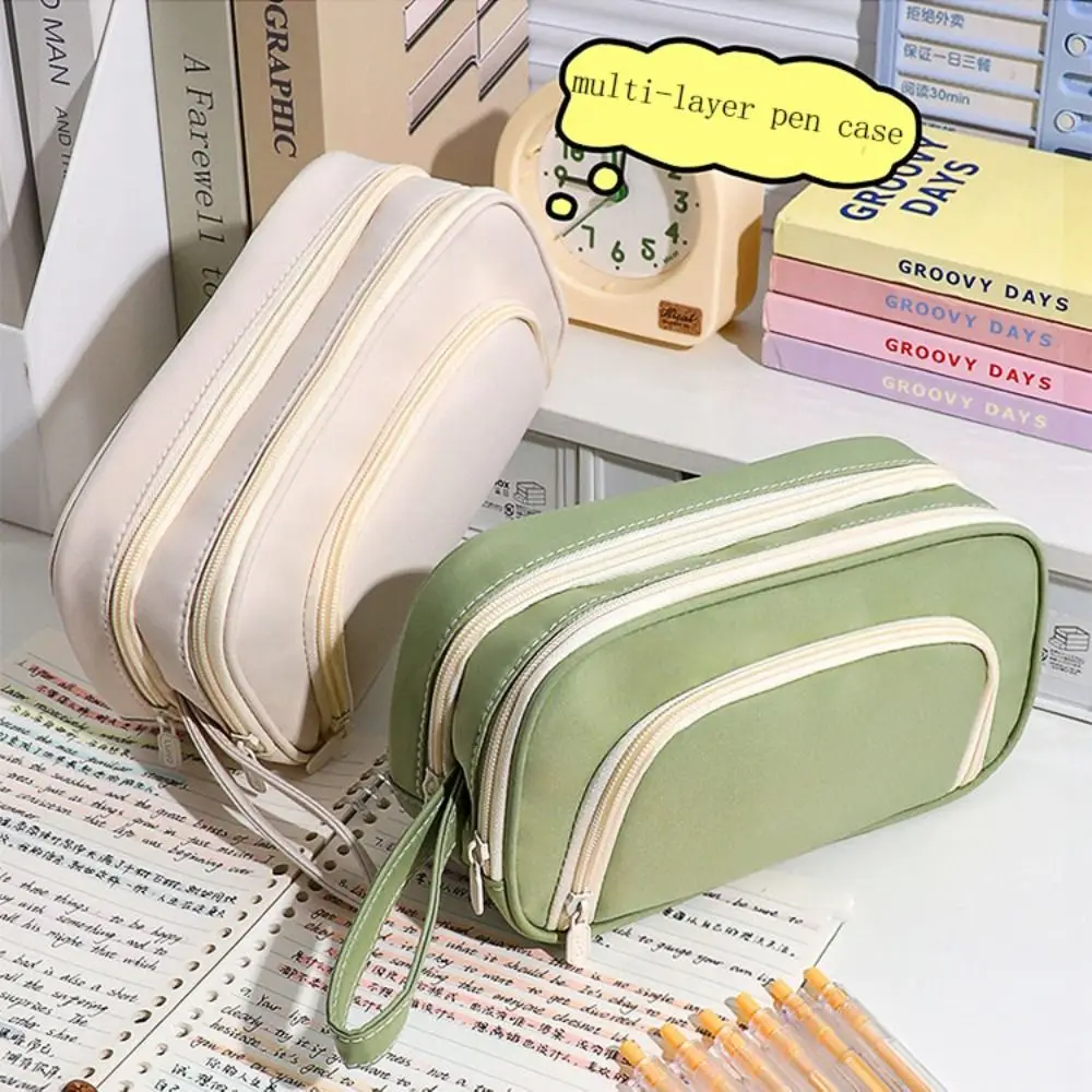 Pull Type Pen Case Box Large Capacity Wear Resistant Pen Storage Pouch Oxford Cloth Multi-pocket Stationery Storage Bag Office