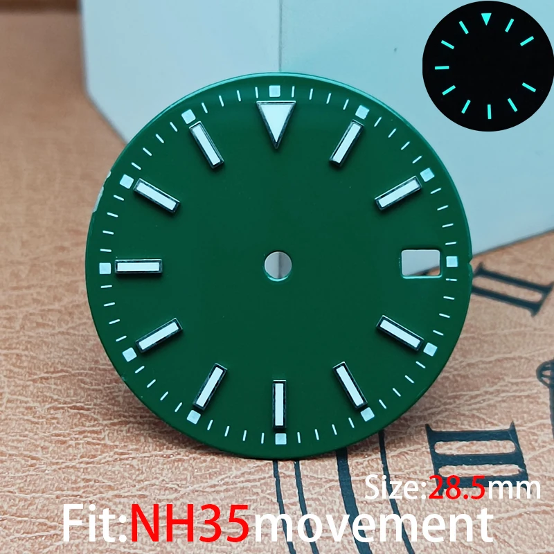 28.5mm sterile luminous yellow black blue green watch dial is suitable for NH35/8215/2836 movement watch accessories