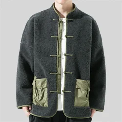 Parkas informales de lana de cordero para hombre, chaqueta gruesa de talla grande, chaqueta cálida de algodón con hebilla de disco, ropa de calle para pareja, Invierno