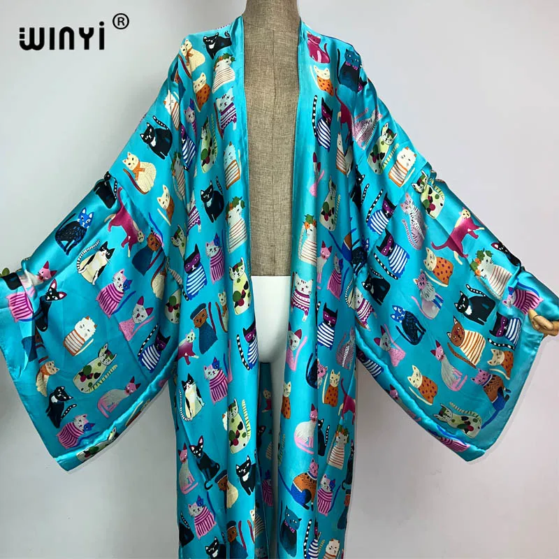 WINYI 2023 America kimono Women Cardigan stitch kaftan Cocktail sexy Boho Beach Cover up African Holiday long Sleeve Robe