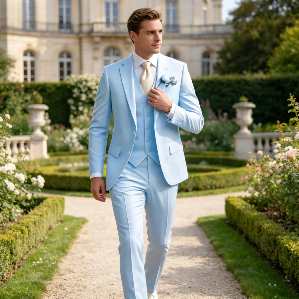 

Light Pink Wedding Men's Suit 3-Piece Slim Fit Formal Business Notch Lapel Blazer Tuxedo Groomsmen Set with Jacket Vest Pant