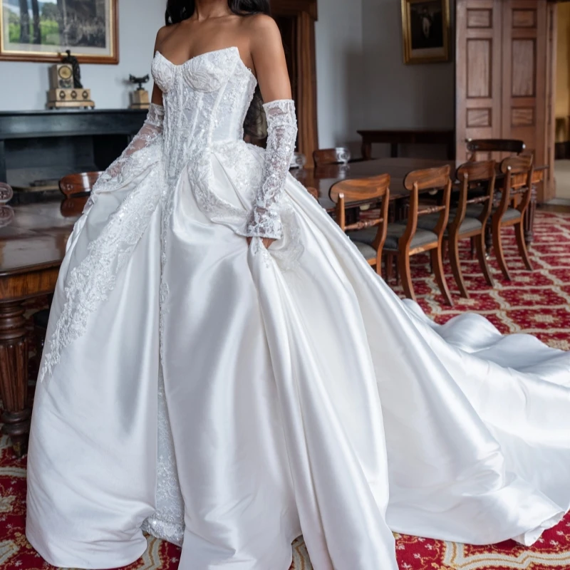 

Luxury White Dubai Arabic Mermaid Wedding Dresses Applique Lace Beading Court Train Wedding Dress Bridal Gowns vestidos de novia