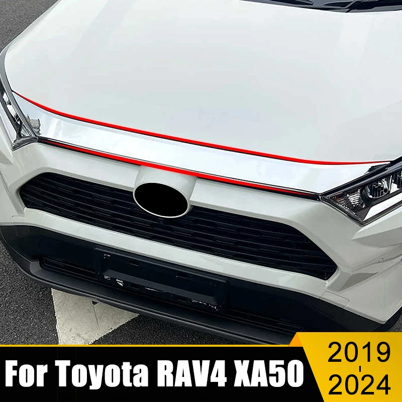 

For Toyota RAV4 XA50 Hybrid 2019-2021 2022 2023 2024 Stainless Car Front Hood Engine Grille Decorative Strip Cover Trim Sticker