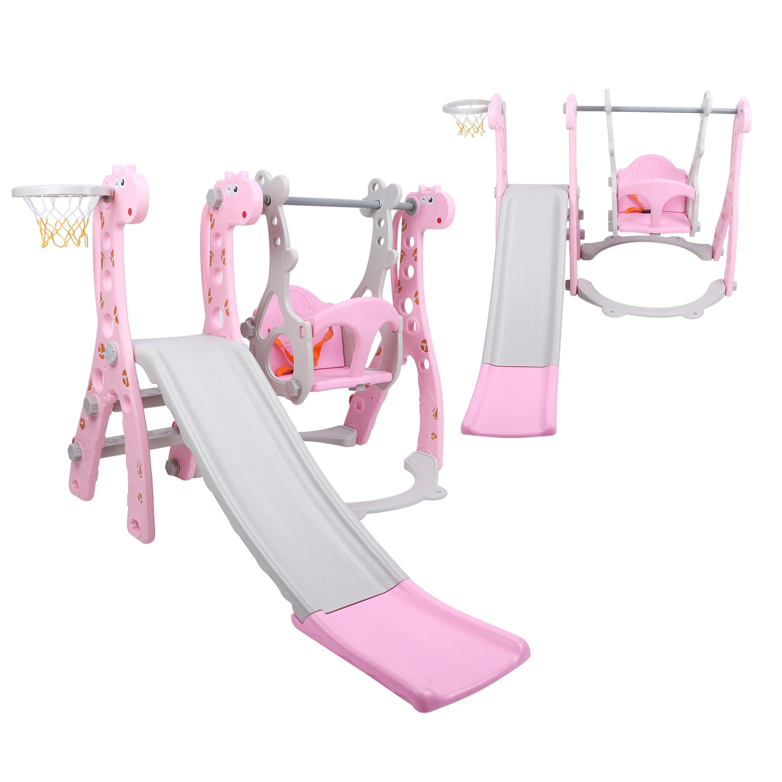 Balanço de escalada infantil com aro de basquete, rosa Play Slide para crianças, interior e exterior