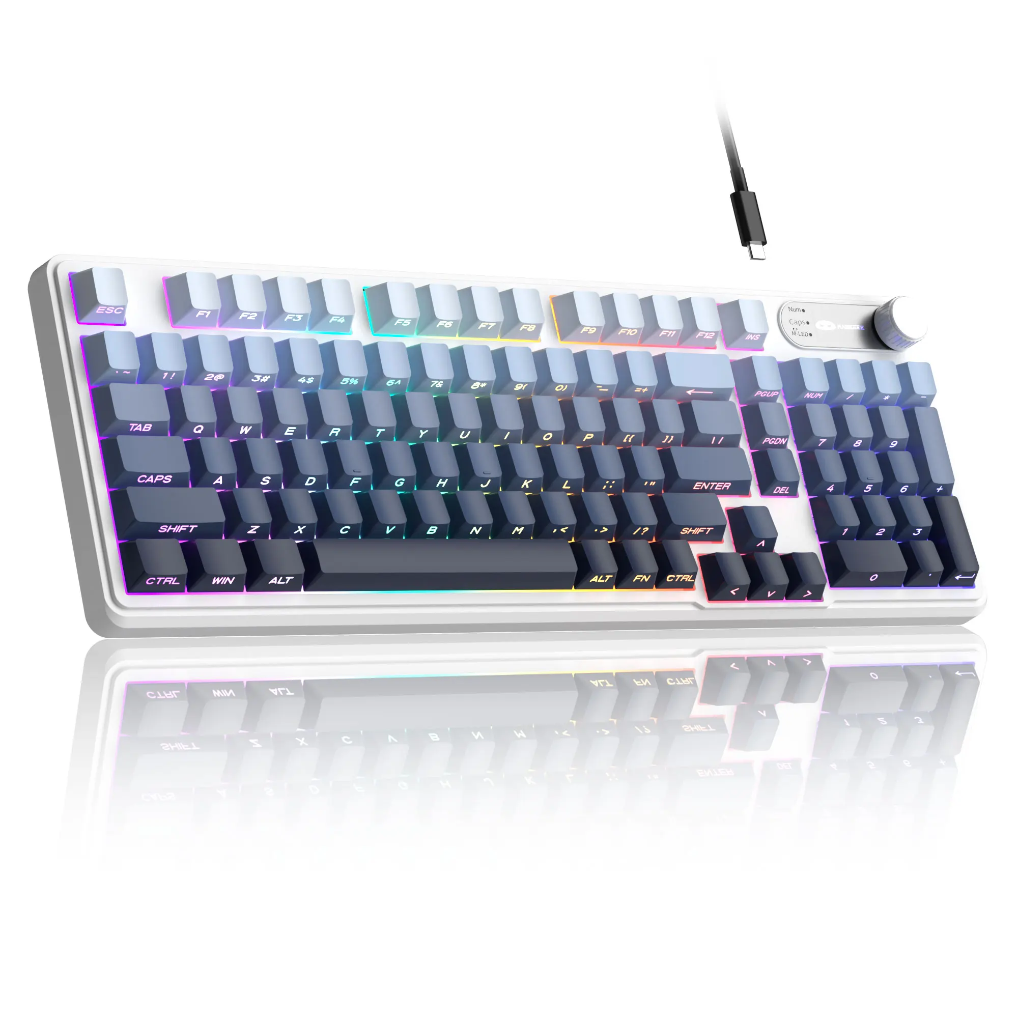 98% MageGee GK960 Wired Membrane Keyboard 99keys RGB Backlit, Silent Typing, Volume Knob for PC/Laptop/Birthday Gift/Class Study