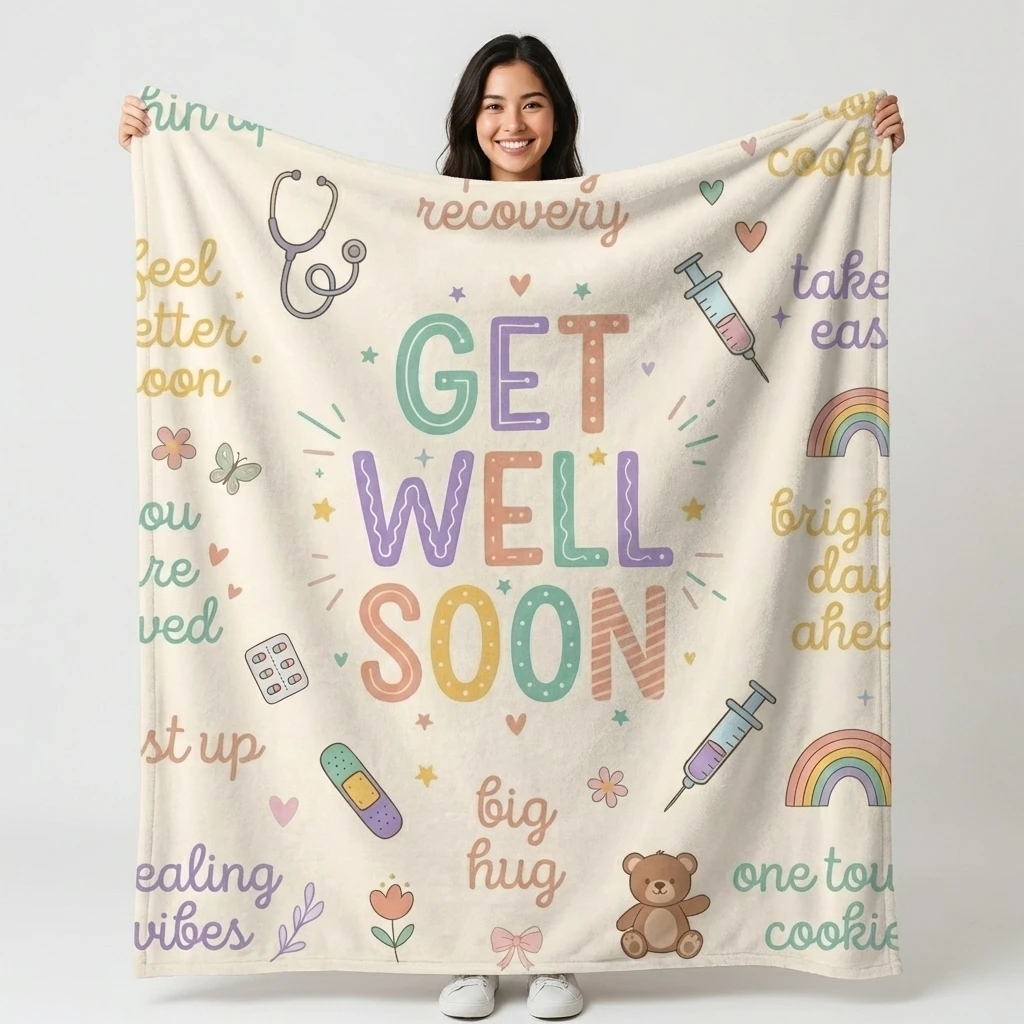 

Soft Get Well Soon Word Art Flannel Throw Blanket, Ultra Soft All-Season Throw Blanket as a Comforting Get Well Gift