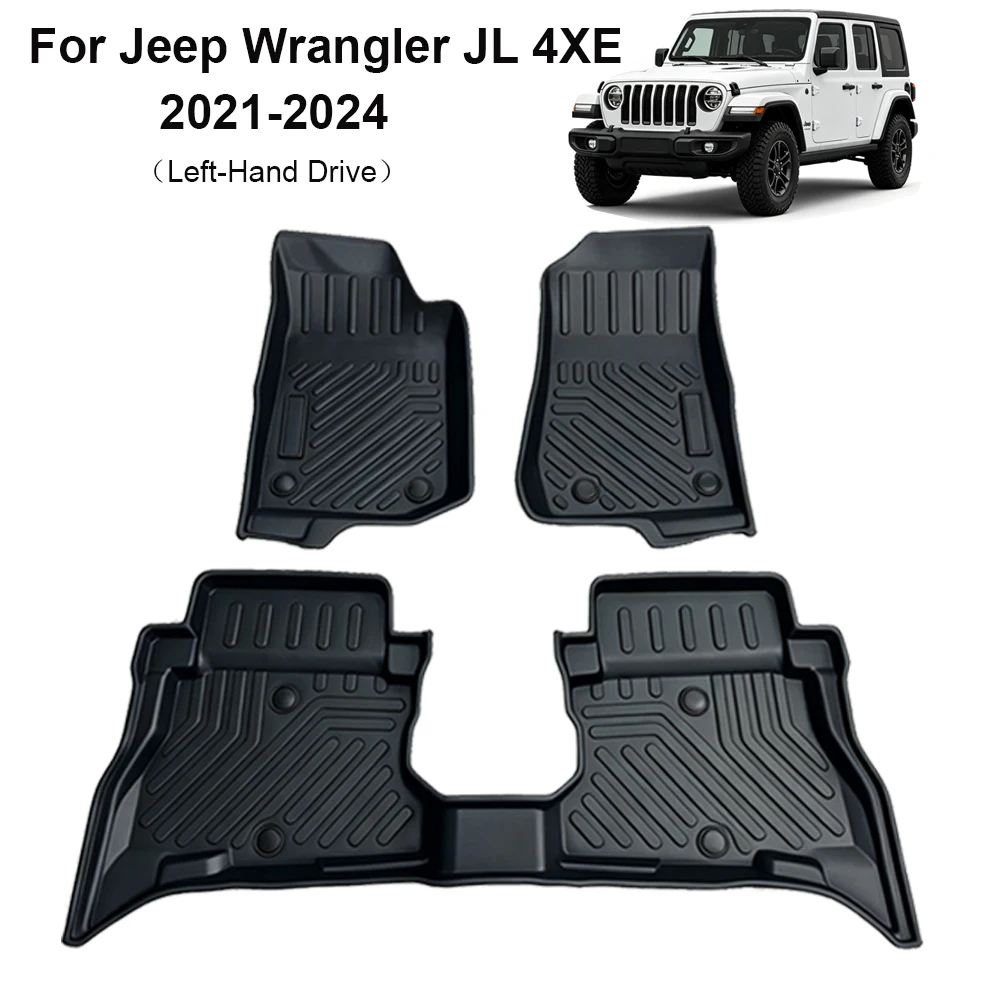 TPE 5D Custom Car Floor Mats For Jeep Wrangler 4xe Plug-in Hybrid 2021-2024 Trunk Mat Wear-Resistant Car Interior Protective