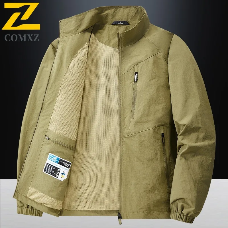 

COMXZ 2025 Men Casual Jacket Coat Middle Aged Stand Collar Loose Fit Big Size Shirt Spring Autumn New lightweight windbreaker