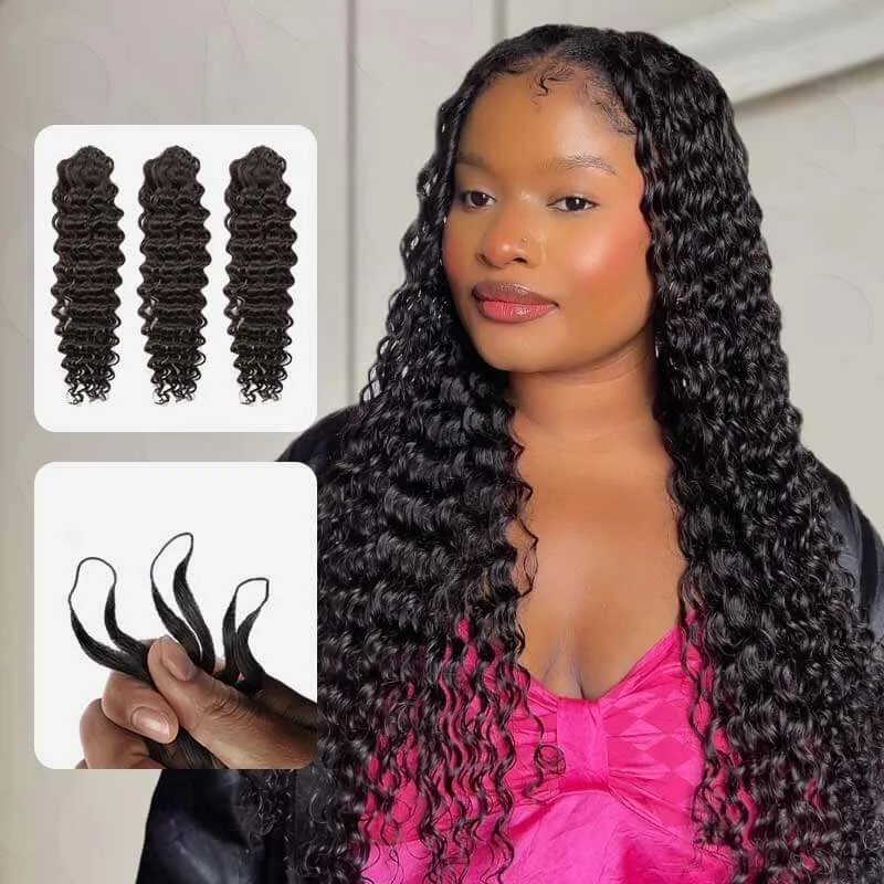 

12A Deep Wave Crochet Hair Extensions Water Wave Feather Crochet Human Hair Bundles Twist Braiding Hair Knotless Pre-Separated