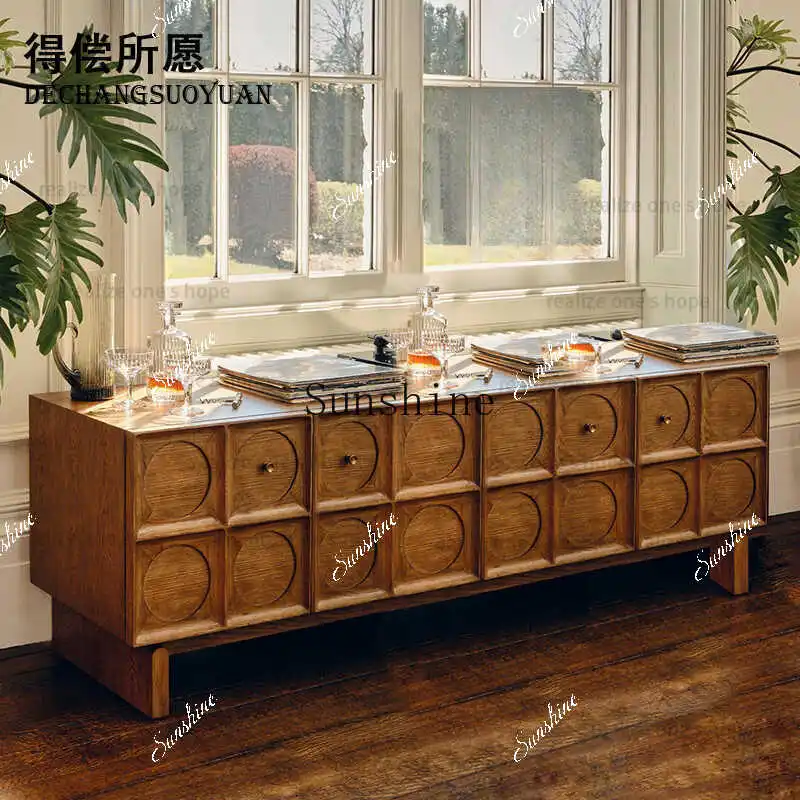 Medieval solid wood dining side cabinet Japanese-style country wabi-sabi TV Nordic old entrance modern simplicity FT