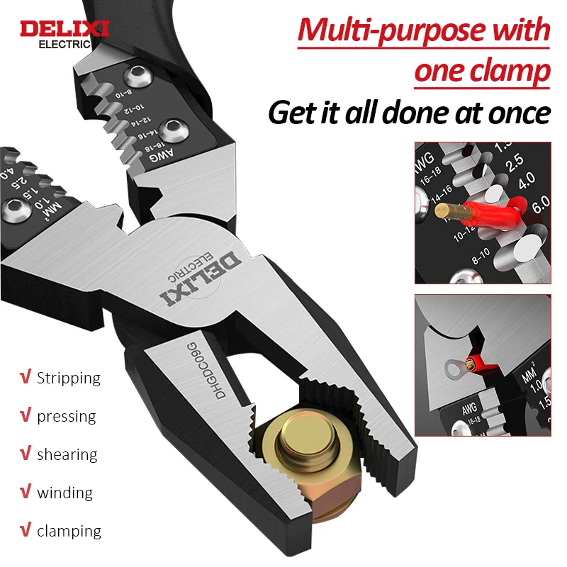 DELIXI ELECTRIC 7/9 Inch Wire Pliers Sharp Large Opening Stripping Pliers Industrial Grade Multifunctional Hardware Manual Tools