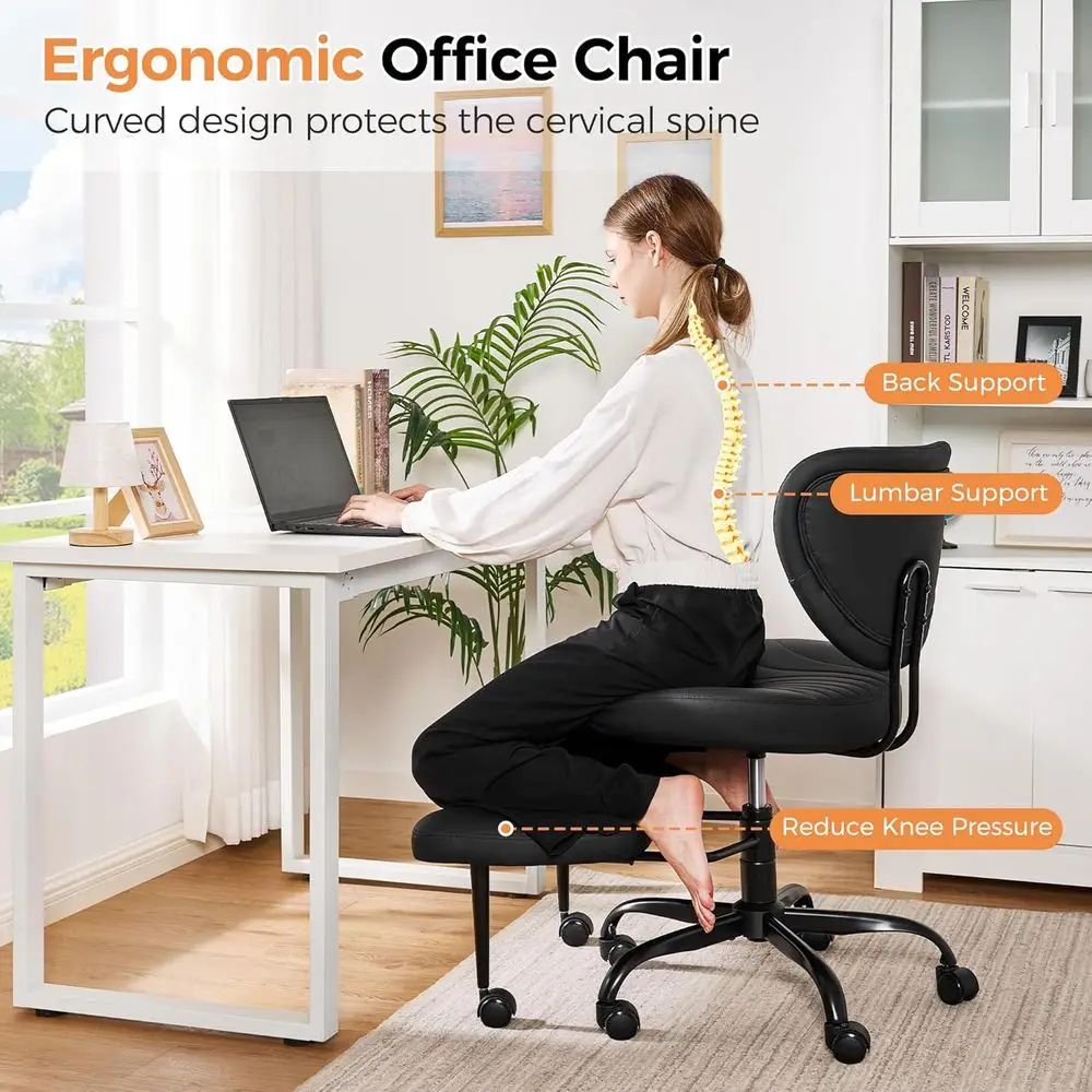 كرسي تأمل مريح بعجلات دوارة، ارتفاع قابل للتعديل لليوجا وADHD، مقعد واسع للركوع مع دعم قطني (أسود)