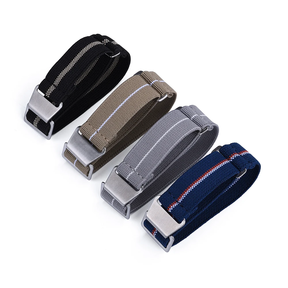 Vintage 60s French Army Parachute Elastic Nylon Watch Strap 20mm 22mm Men Breathable Fabric Replacement Wrist Watch Band Multi‑C