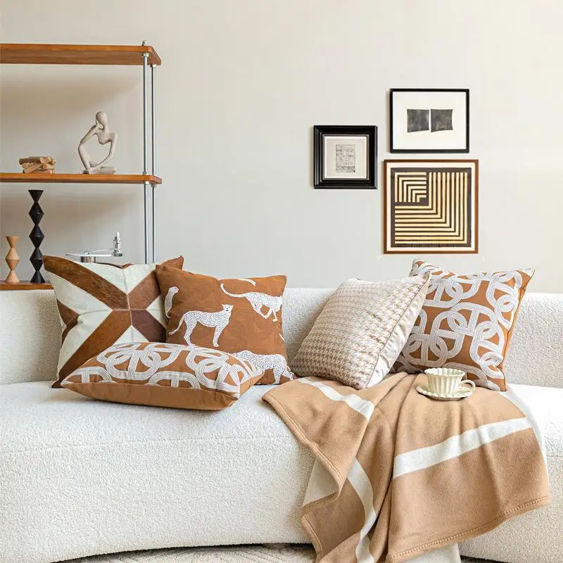 Luxury Cushion Cover 30x50 45x45 50x50cm Tea Brown Leopard Pillow Case For Home Hotel Bed Living Room Sofa
