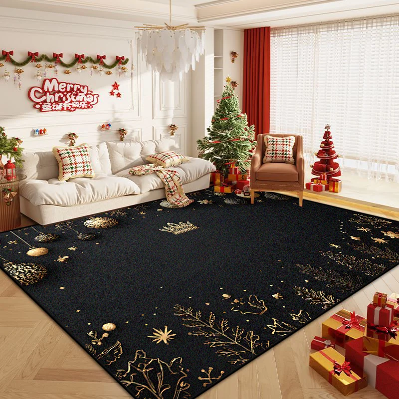 Black Gold Christmas Series Living Room Non-slip Decor Carpet Large Size Coffee Tables Mat Easy Cleaning Soft Gaming Room Rug