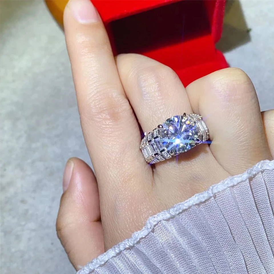 Houtros 5ct D Color VVS1 Moissanite Rings for Women 925 Sterling Silver Plated Pt950 Sparking Diamond Band Luxury Jewelry GRA