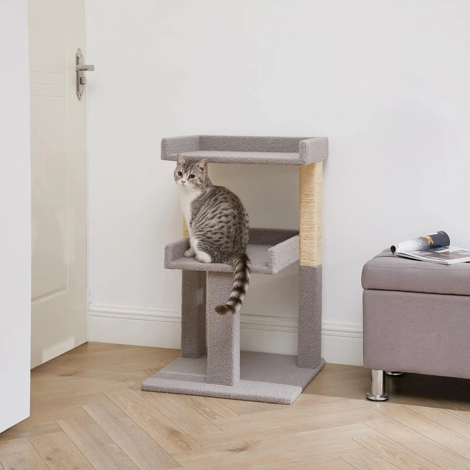 Indoor Cat Use, Sisal, No Color Mentioned, 2 Spacious Platforms, Sturdy, Anti - Tip Design
