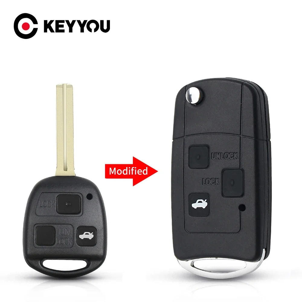 KEYYOU Zmodyfikowana składana obudowa pilota z 3 przyciskami do Lexus RX330 RX350 RX400h LS400 LS430 ES330 IS300 LX470